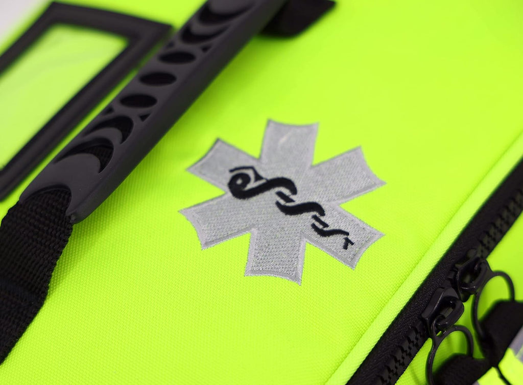 Lightning X Products Lightning X Mid-Sized First Responder EMT Bag | LXMB25 Fully Stocked Aid Kit w/ 200+ BLS Supplies - Fluorescent Yellow