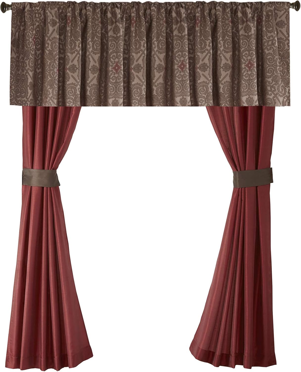Madison Park Essentials Delaney 24-Piece Room In A Bag Comforter Set-Satin Jacquard, All Season Luxury Bedding, Sheets, decorative pillows and Curtains, Valance, Cal King(104'x92'), Medallion Red