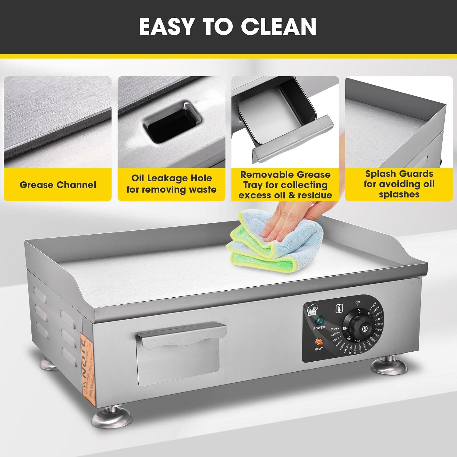Yescom WeChef 3000W 22'' Electric Griddle Countertop Commercial Flat Top Hot Plate Restaurant BBQ Grill, 26ECG003-22IN-11-1