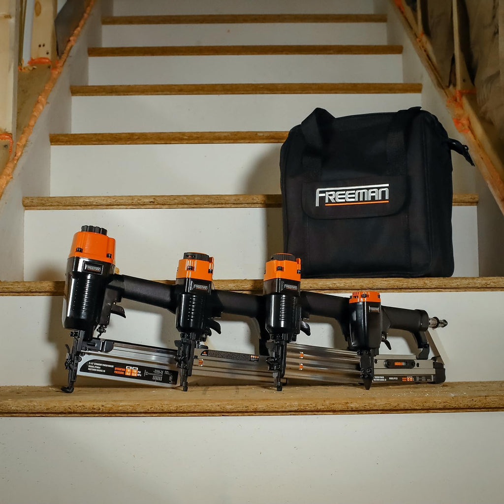 Freeman P4FNCB Pneumatic Finishing Nailer and Stapler Kit with Bag and Fasteners (4-Piece)