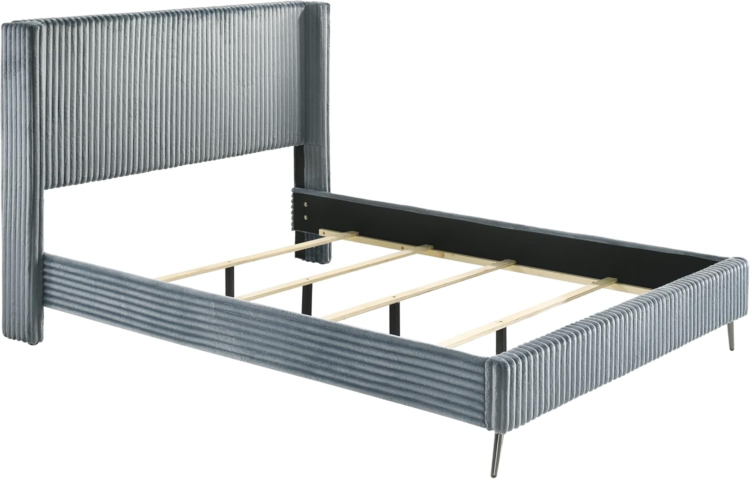 Roundhill Furniture Mavela Wide Wale Corduroy Upholstery Panel Queen Bed with 2 Nightstands, Blue
