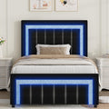 HOMBCK Twin Bed Frame with LED Lights and Velvet Upholstered Adjustable Headboard, Twin Size Bed Frames with Diamond Headboard & Footboard, Wood Slats Support, Noise Free, No Box Spring Needed, Black