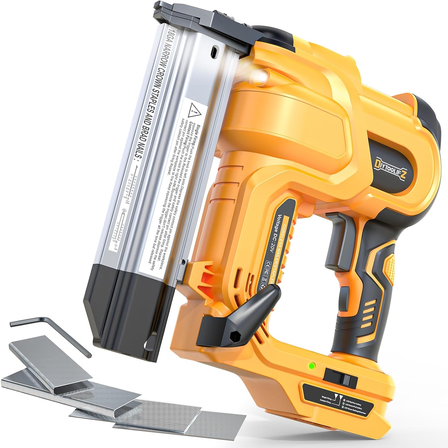 DIYtoolifz 18GA Cordless 2' Brad Nailer Compatible with DeWalt 20V (Tool Only), 2-in-1 Nail & Staple Gun, Tool-Free Jam, Adjustable Depth, 2 Modes with 400 Nails/Staples for Woodworking,Trim,Carpentry