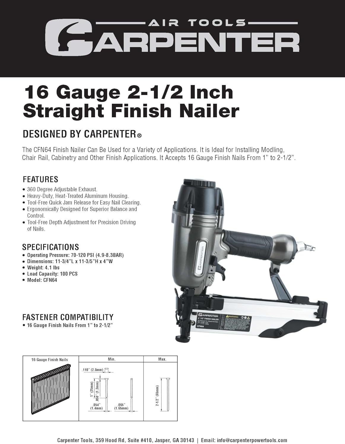 Carpenter Finish Nailer Bundle-CFN64 16 Ga Straight Finish Nailer-CF1565 15 Ga Finish Nailer-CF50 Brad Nailer-CP635 Pinner