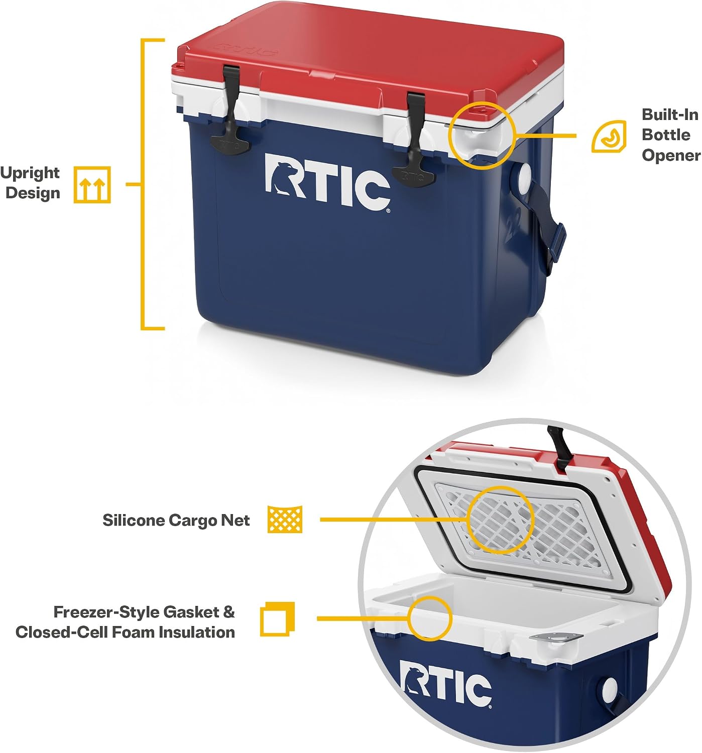 RTIC Ultra-Light Hard Cooler Insulated Portable Ice Chest Box for Drink, Beverage, Beach, Camping, Picnic, Fishing, Boat, Barbecue, 30% Lighter Than Rotomolded Coolers