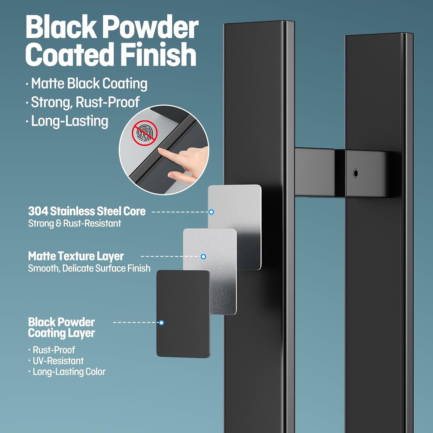 Ranbo 60' Large Push Pull Door Handle, 1200mm (47 1/4 inch) CTC, 1.2mm Thick 304 Stainless Steel, Fits 6–19mm (1/4'–3/4') Glass Doors, for Front, Entry, Commercial and Long Doors, Matte Black