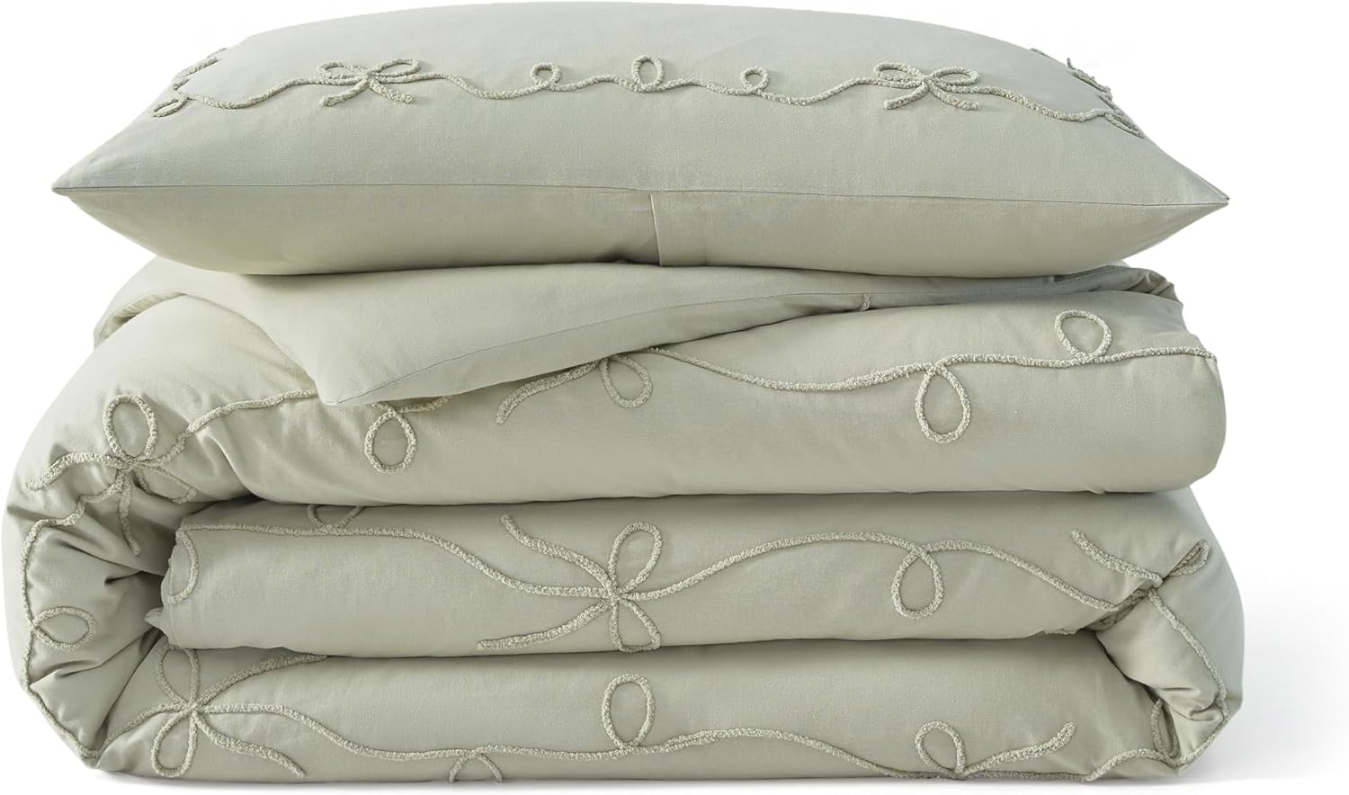 Peri Home Bows Bedding Cottage Core 100% Cotton 2-Piece Comforter and Sham Set, Twin, Green Sasha Bows