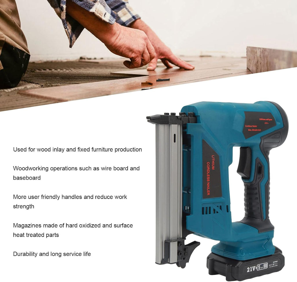 Cordless Brad Nailer Kit Copper Motor Electric Nail Gun with Battery Charger for Wood Upholstery and DIY Projects (US Plug 100‑220V)