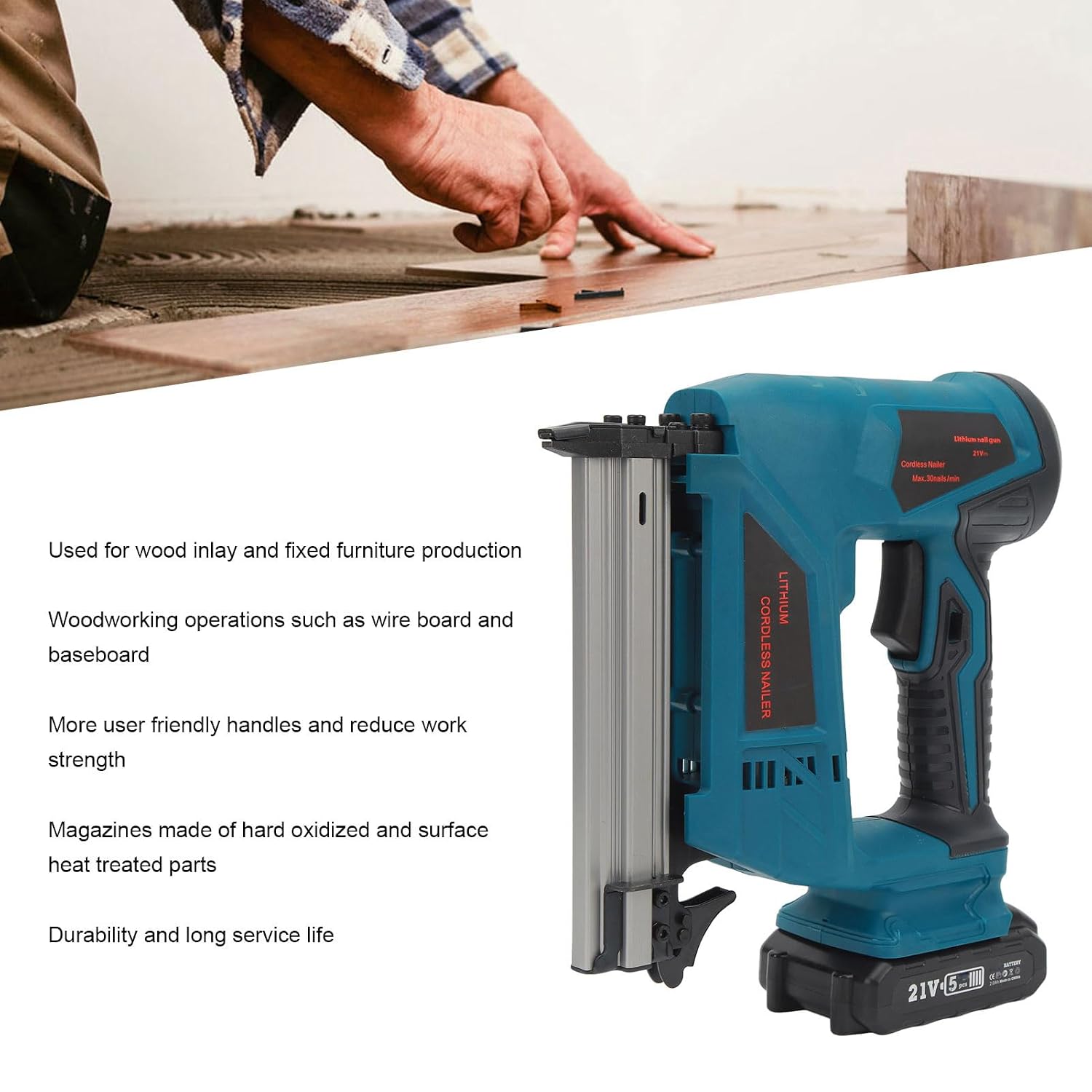Electric Nail Guns Cordless Brad Nailer Battery Powered Brad Nailer Stapler for Carpentry and Upholstery (US Plug 100‑220V)