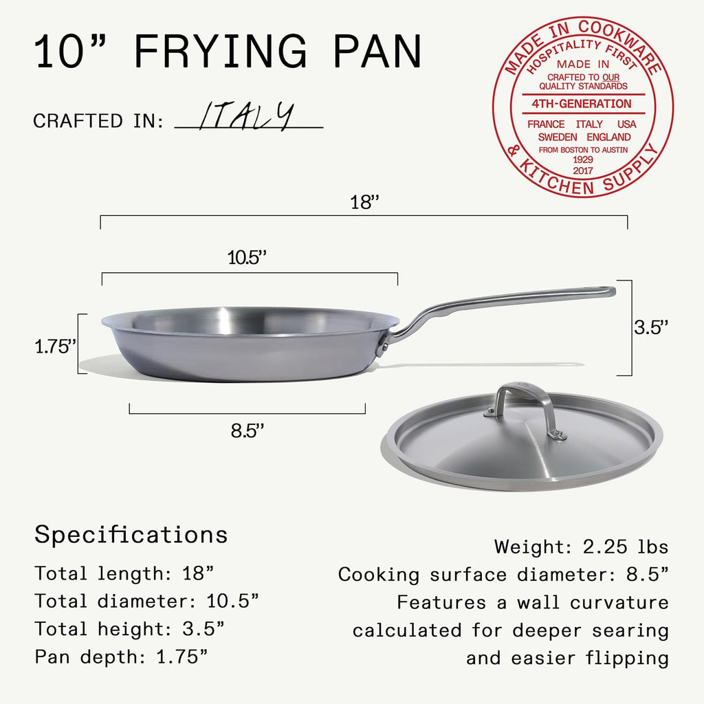 Made In Cookware | 10-Inch Stainless Steel Frying Pan With Lid | 5 Ply Stainless Clad | Professional Cookware | Crafted in Italy | Induction Compatible