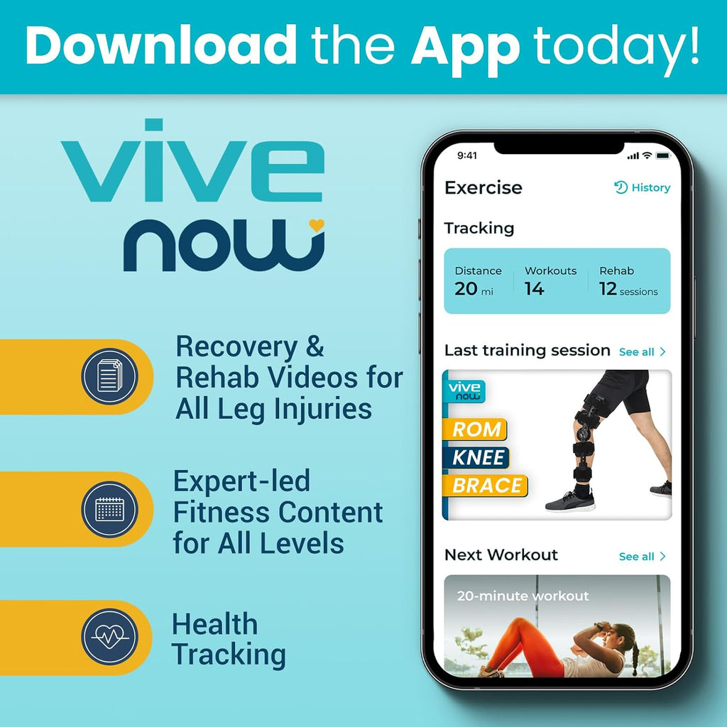 Vive ROM Knee Brace - Hinged Immobilizer for ACL, MCL and PCL Injury - Orthosis Stabilizer for Women and Men - Adjustable Recovery Support for Orthopedic Rehab, Post Op, Meniscus Tear, Right, Left Leg