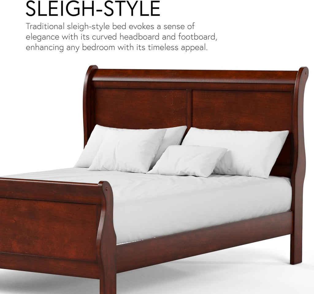 Furniture of America Arabella Traditional Wood Full Bed Frame with Headboard and Footboard, Elegant Sleigh Design Bedframe for Bedroom, Guest Room, Easy Assembly, Box Spring Required, Cherry