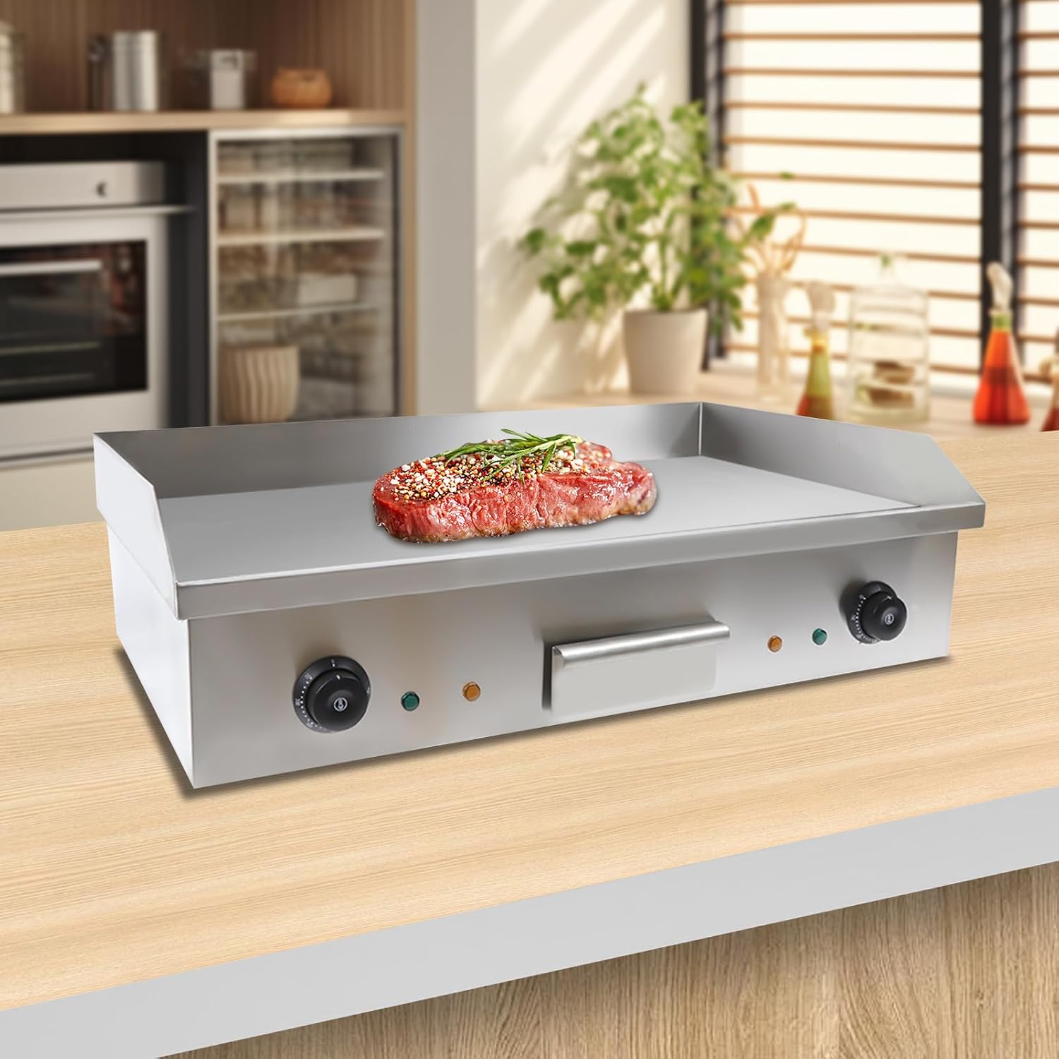29 Inch Commercial Electric Griddle, 3000W Electric Countertop Griddle, Flat Top Grill Hot Plate BBQ, Non-Stick Teppanyaki Grill, Stainless Steel Restaurant Electric Countertop Griddle Tabletop Grill
