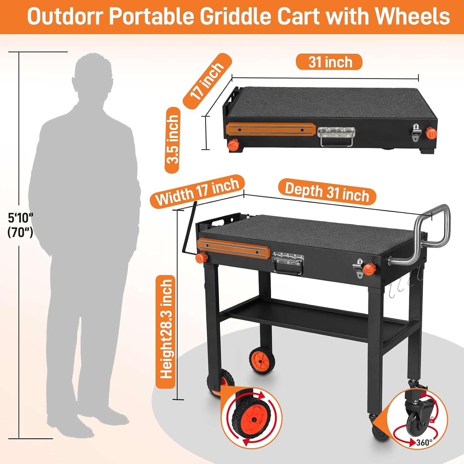 EUTRKei Outdoor Grill Cart with Wheels, Blackstone Griddle Stand for 17' & 22', Folding Grill Table for Weber Grill, Ninja Woodfire Outdoor Grill, Portable Grill Table for Griddle Accessories