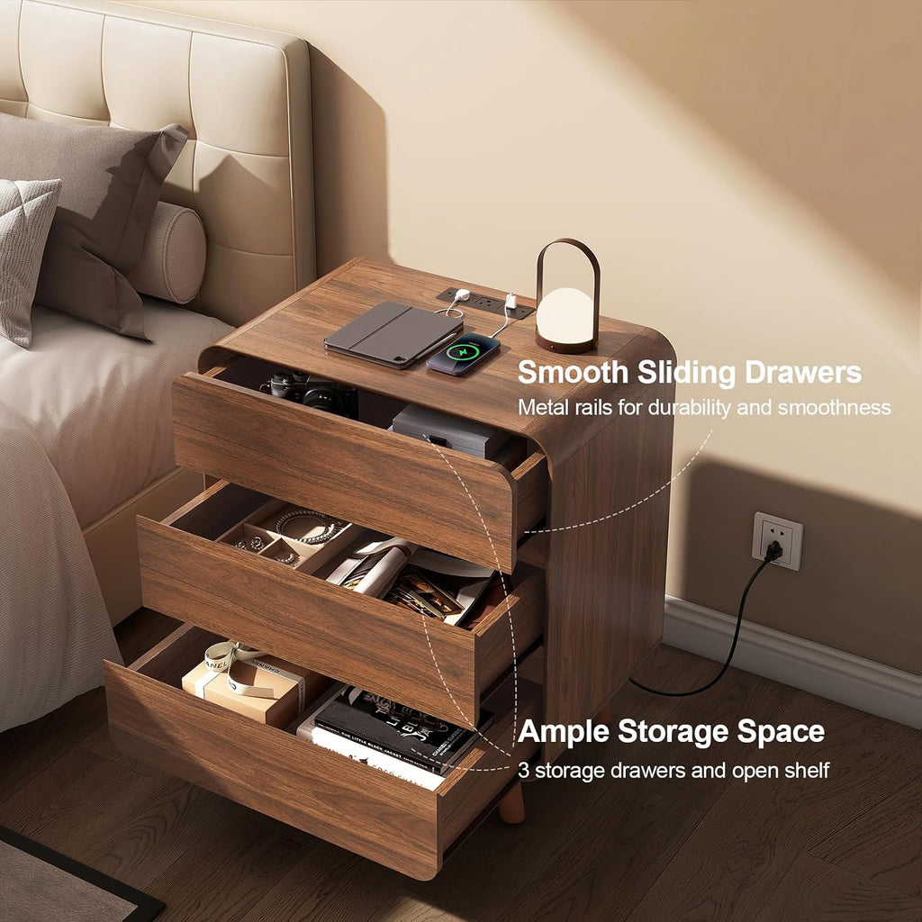 Nasonet Mid Century Modern Dresser and Nightstand Sets 3 Piece, Wooden 3 Drawer Dresser and 3 Drawer Nightstands Sets of 2, Walnut Bedroom Furniture Set
