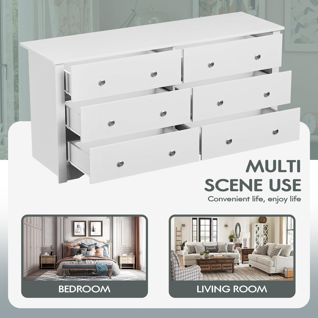 YESHOMY Dresser for Bedroom with 6 Drawers, Modern Chest of Drawers, Wooden Dressers, TV Stand for Living Room,Closet, Hallway (Pure White)