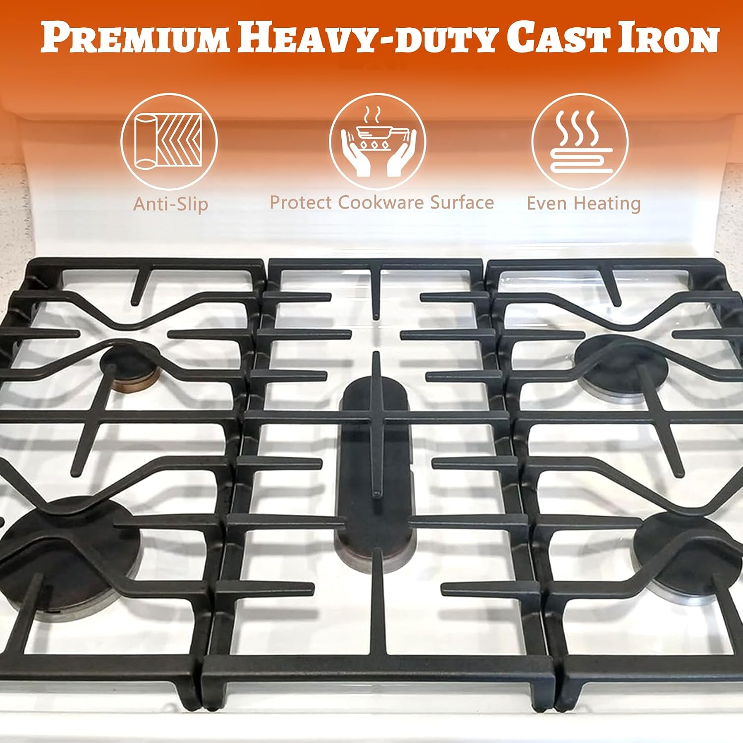Stove Grates for GE Gas Stove Burner Grate Range Oven Rack WB31X27150 WB31X27151 Replacement Parts Cast Iron Flat Plate General Electric Cooktop 3 Pack