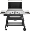 Cuisinart 28' Outdoor Griddler and Broiler Combo, 2-in-1 Carbon Steel Flat-Top Grill and Broiler with Hood, Adjustable Rack, Wheels, Side Tables, Large Cooking Area for BBQs, Outdoor Griddle Station