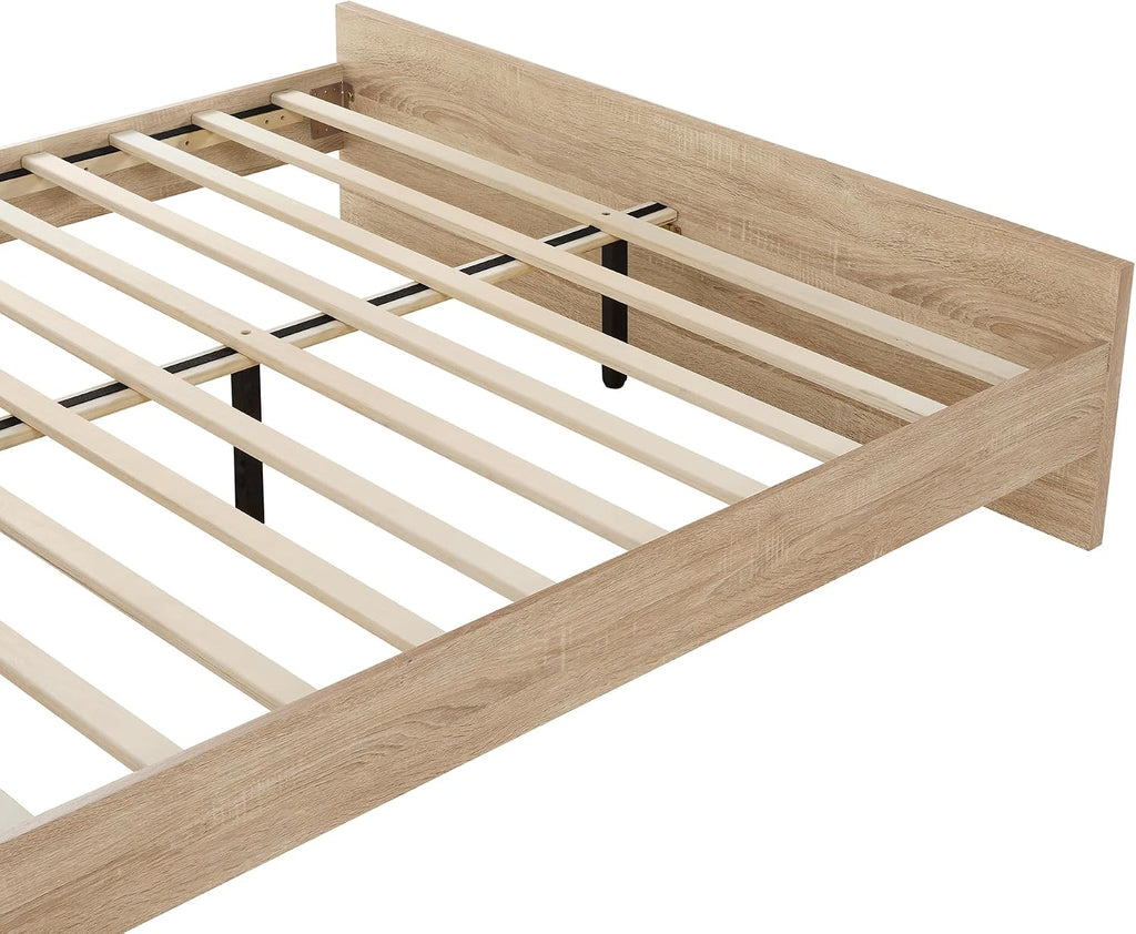 KISLOT Wood Bed Frame, Full Size Wooden Platform Bed Frame with Headboard and Footboard Mattress Foundation Farmhouse Bedroom Furniture No Box Spring Needed