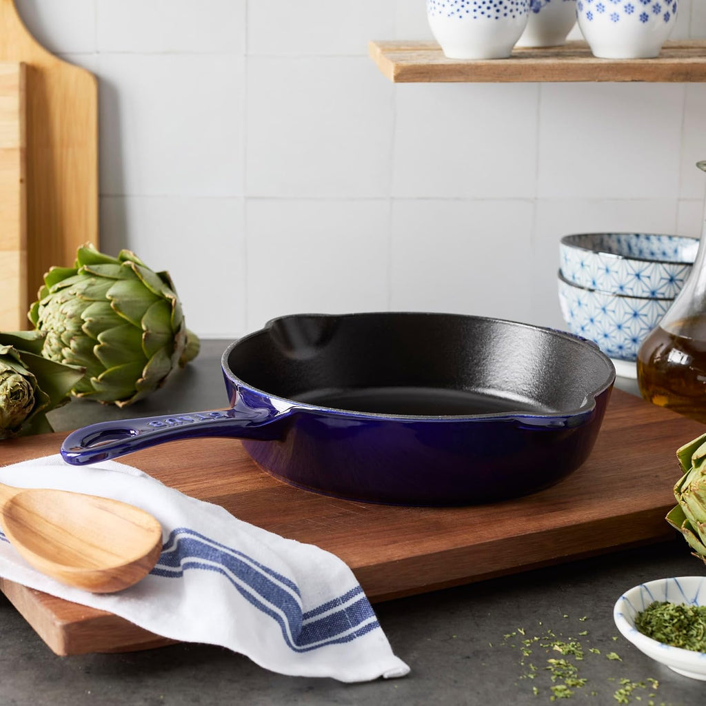 STAUB Cast Iron 8.5-inch Traditional Deep Skillet - Dark Blue