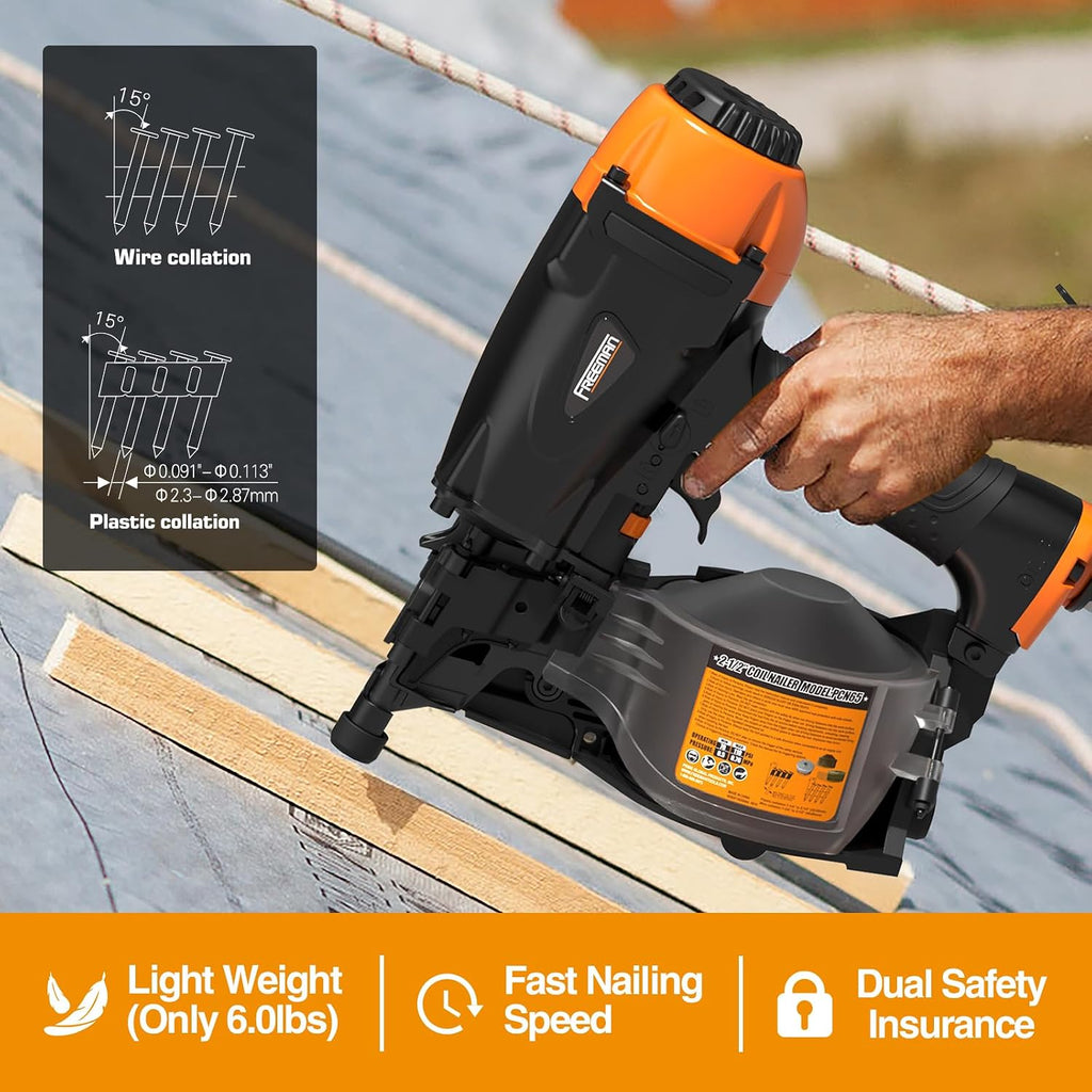Freeman Pneumatic 15 Degree 2-1/2' Coil Siding Nailer with Adjustable Metal Belt Hook | PCN65