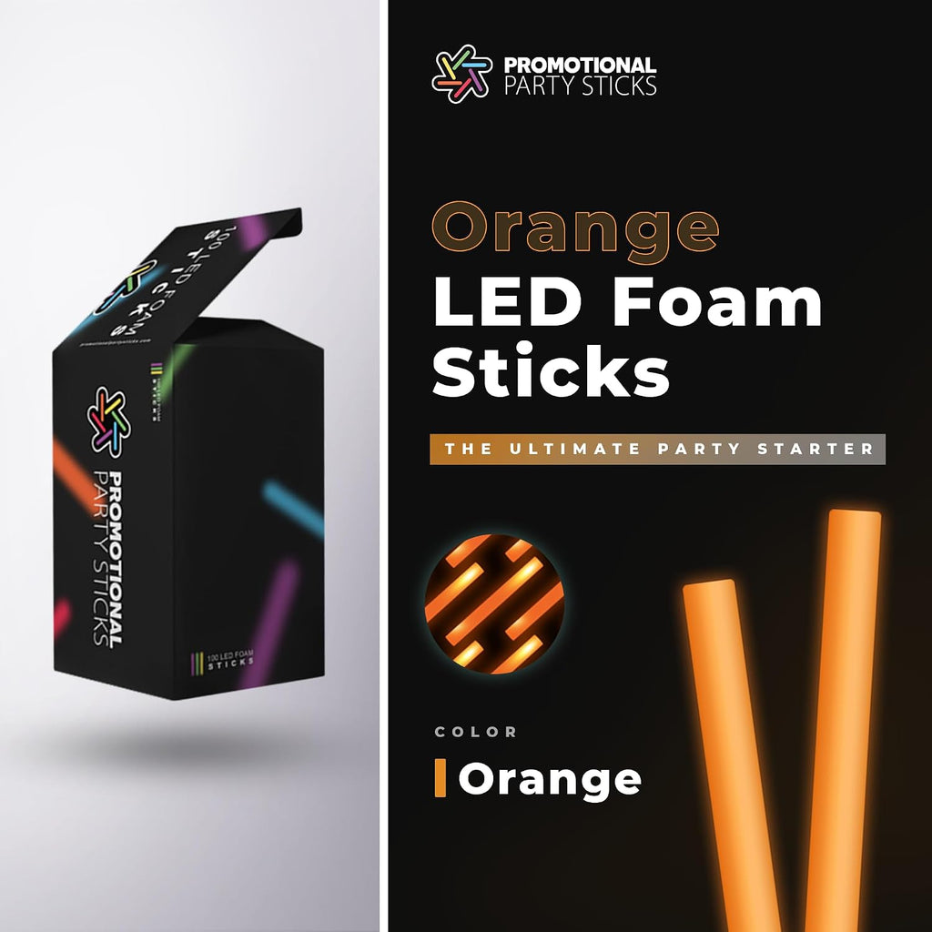 100 Orange Foam Glow Sticks - 16' Light Up Sticks for Wedding, Parties & Dancing