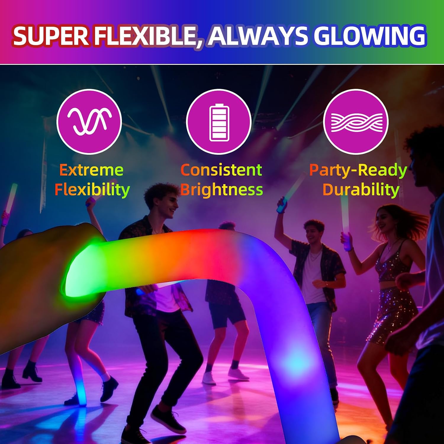 200+2 Pack Foam Glow Sticks Bulk Party Pack,Party Favors Supplies,3 Flashing Modes Glow In The Dark Party Supplies,Light Up Foam Sticks for Wendding Raves Camping Outdoor