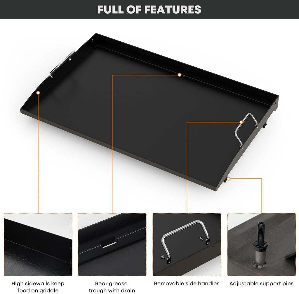 Stanbroil 28 Inch Flat Top Griddle Replacement Top for Blackstone 28' 2-Burner Gas Grill Cooking Station, Ceramic Coated Steel Griddle Top Replacement with Rear Grease System, Black
