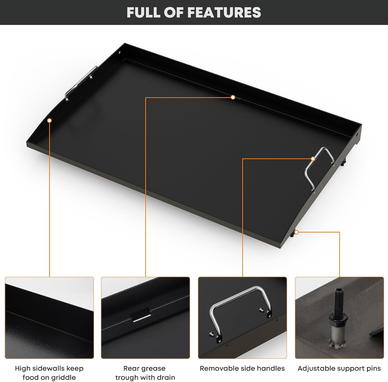 Stanbroil 28 Inch Flat Top Griddle Replacement Top for Blackstone 28' 2-Burner Gas Grill Cooking Station, Ceramic Coated Steel Griddle Top Replacement with Rear Grease System, Black