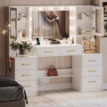 TOKSOM White Vanity Desk with Mirror, Lights & Charging Station, 58' 3 Lighting Modes Makeup Desk with 8 Drawers, 2 Cabinets and Lots Storage, Dressing Table Vanity Set with Lighted Mirror
