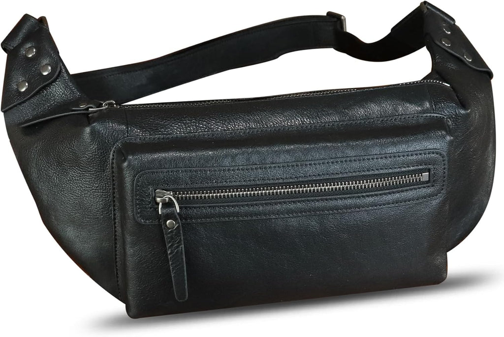 Genuine Leather Fanny Pack for Men and Women Waist Bag Hip Bag Real Leather Fanny Bag Sling Bag Crossbody Bags Chest Purses (Black), LRTO-15023