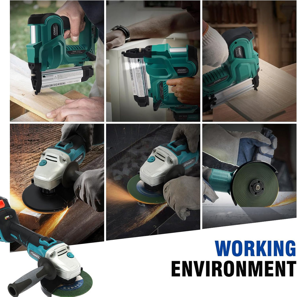Cordless 18GA Nail Gun and 7/8' Angle Grinder, 2 in 1 Brad Nailer Cordless with 2 * 4.0A Batteries, for Woodworking, Flooring, Roofing and Upholstery JOVANT