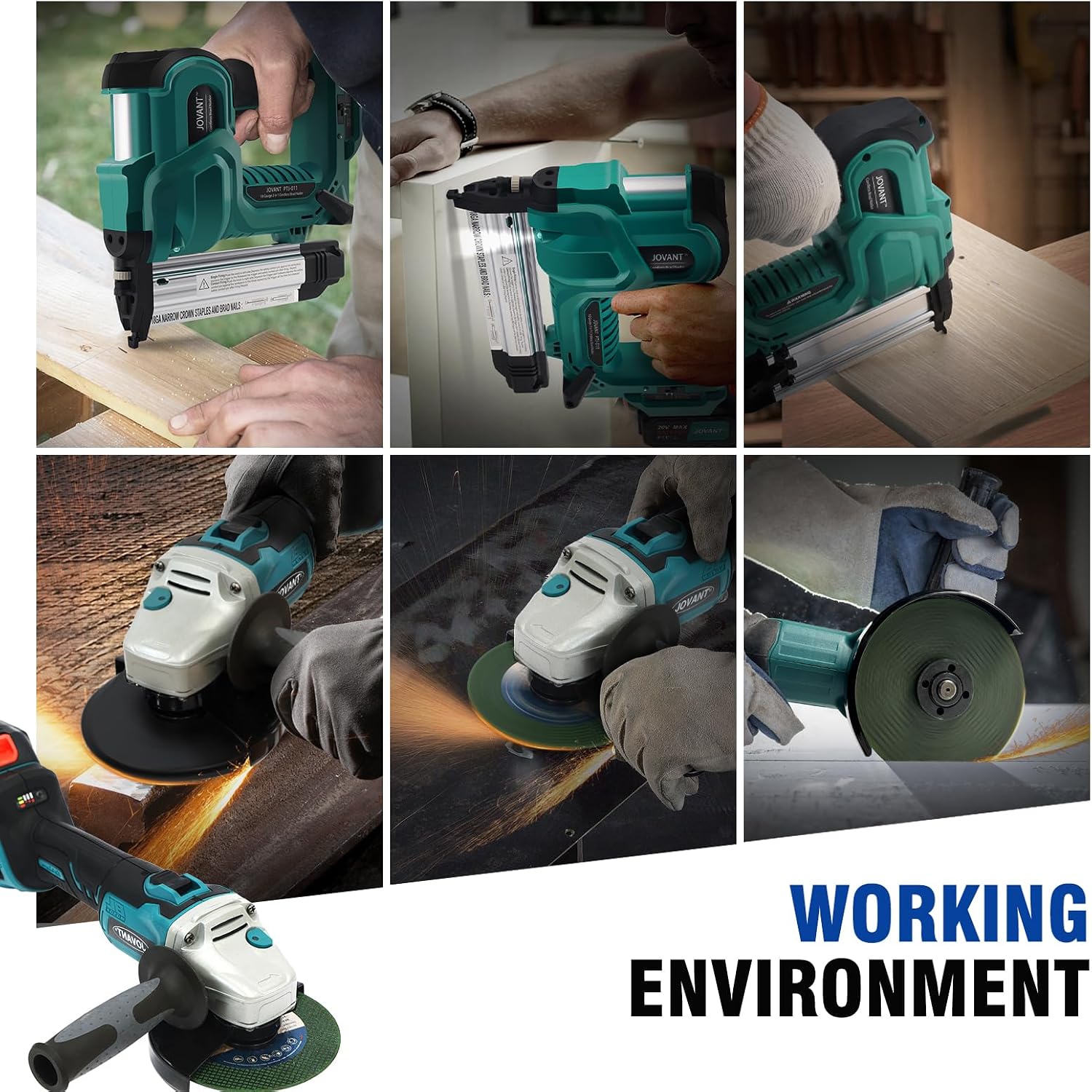 Cordless 18GA Nail Gun and 7/8' Angle Grinder, 2 in 1 Brad Nailer Cordless with 2 * 4.0A Batteries, for Woodworking, Flooring, Roofing and Upholstery JOVANT