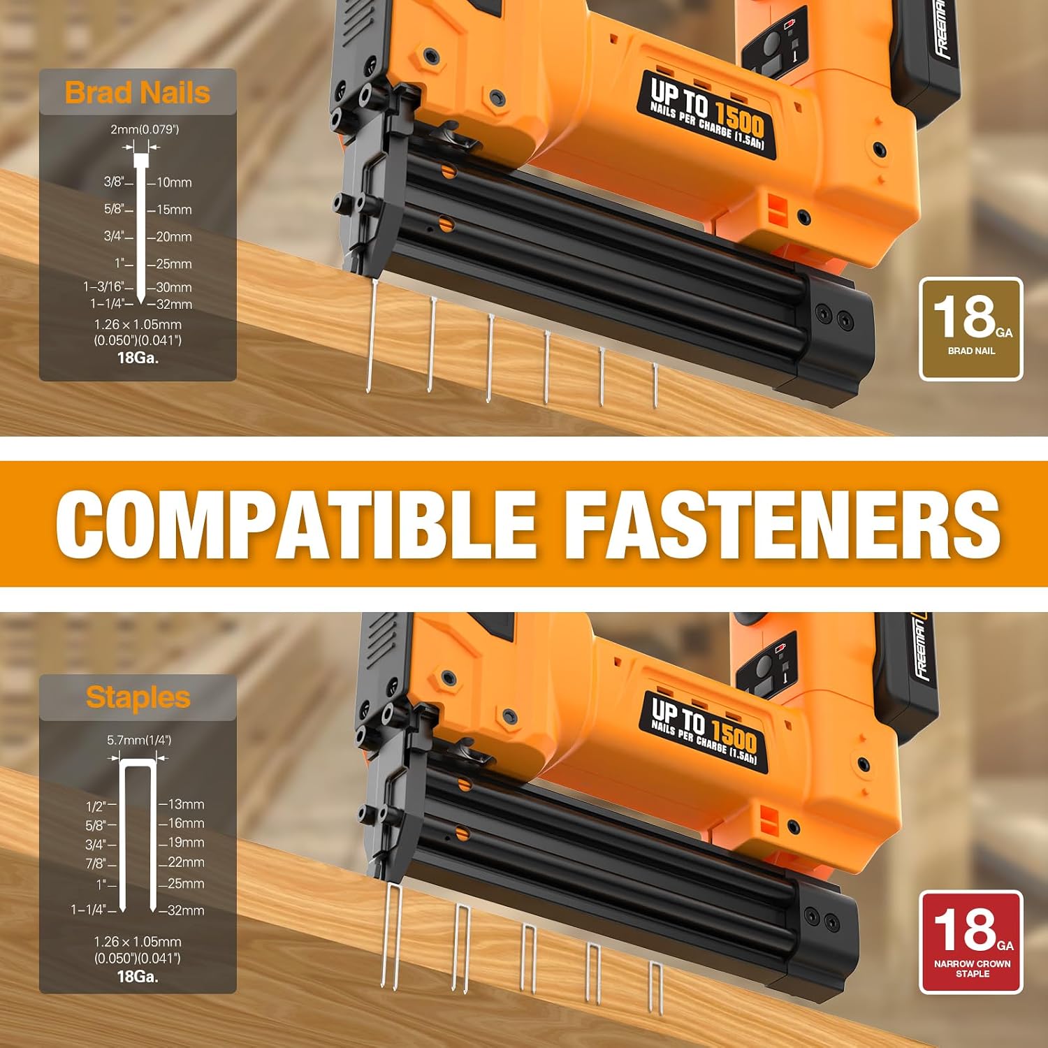 Freeman F20 20V Cordless 2-in-1 18-Gauge Nailer/Stapler | 1-1/4' Nails & Staples | 1500 Shots per Charge | Includes Battery, Charger & 400 Fasteners | PE20VBR9032