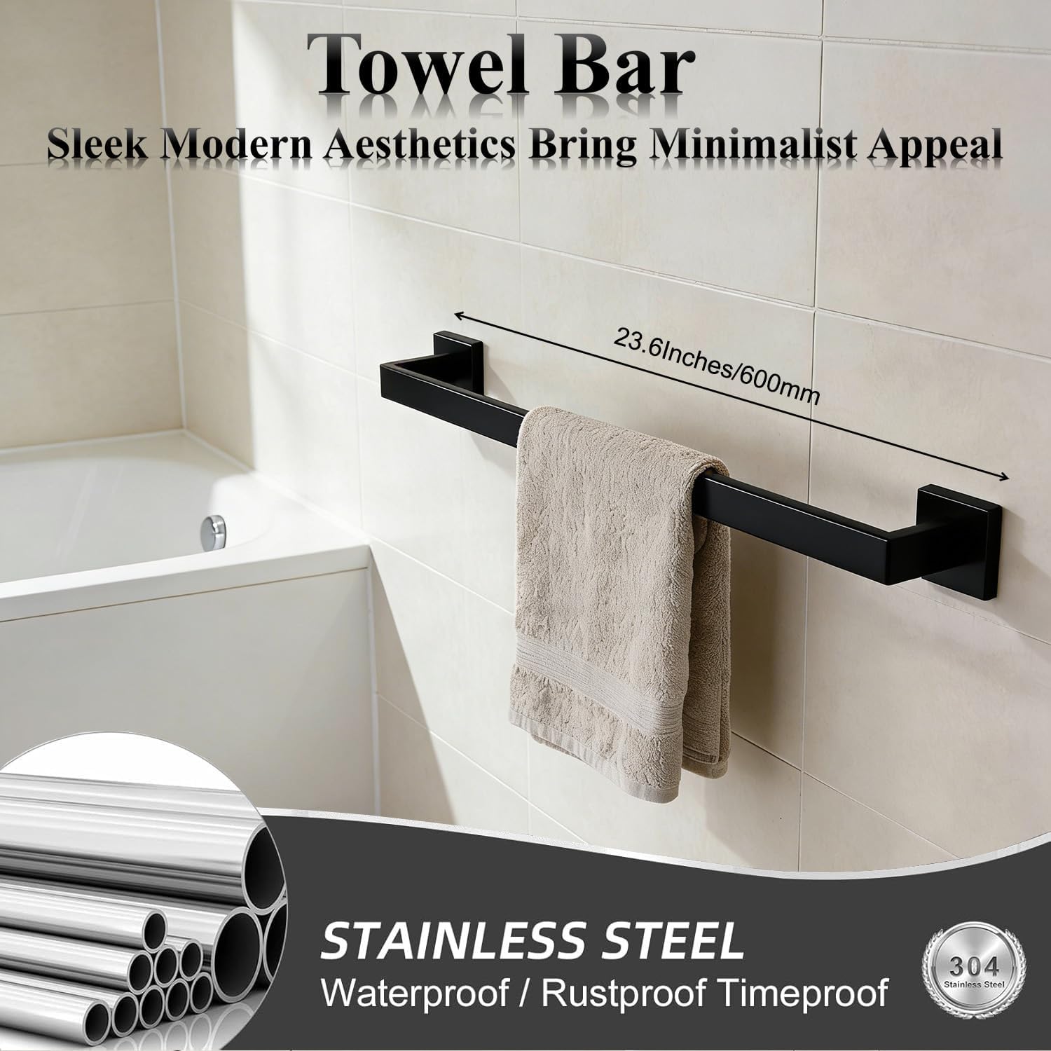 Bathroom Hardware Set 20 Piece Matte Black Bathroom Accessories Set SUS304 Towel Bar Set Includes 4 Towel Bar 24 Inch+4 Towel Holder+4 Toilet Paper Holder+8 Towel Hooks (20, Matte Black, 24 Inch)