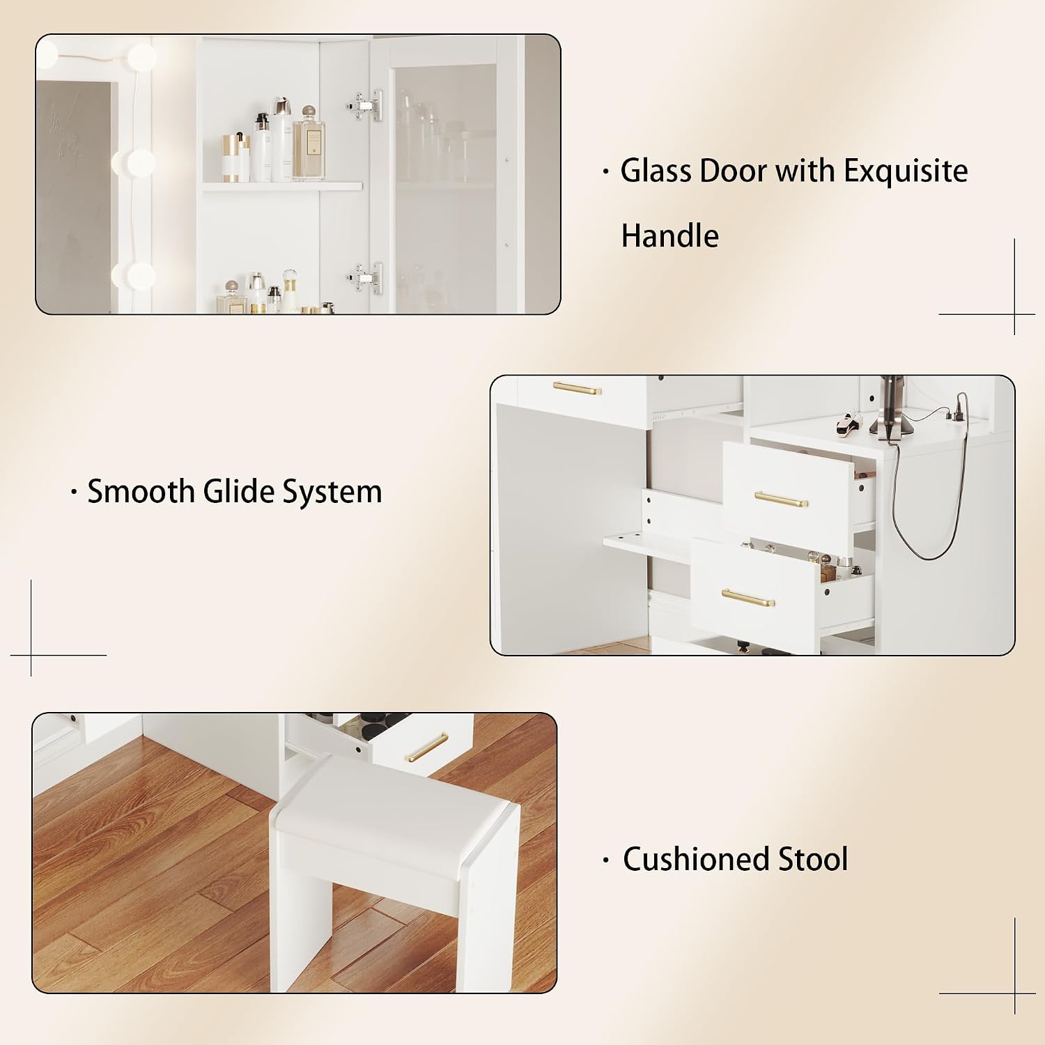 TOKSOM White Vanity Desk with Mirror, Lights & Charging Station, 58' 3 Lighting Modes Makeup Desk with 8 Drawers, 2 Cabinets and Lots Storage, Dressing Table Vanity Set with Lighted Mirror