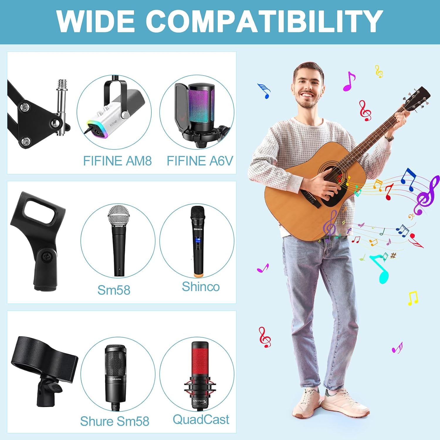 Relaxweex 4 Set Microphone Stands with Weighted Bases Boom Arm Floor Mic Stand with Tray Microphone Clip Carrying Bag 3/8' to 5/8' Screw Adapter and Cable Ties for Singing Stage Wedding Karaoke Band