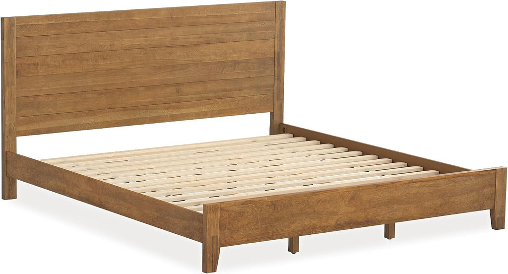 Cozyman King Bed Frame and Headboard, 100% Solid Acacia Wood Platform, 800lb Heavy Duty Support with 10 Reinforced Legs, Noise-Free No Box Spring Needed, Low-Profile Design, Dark Wood