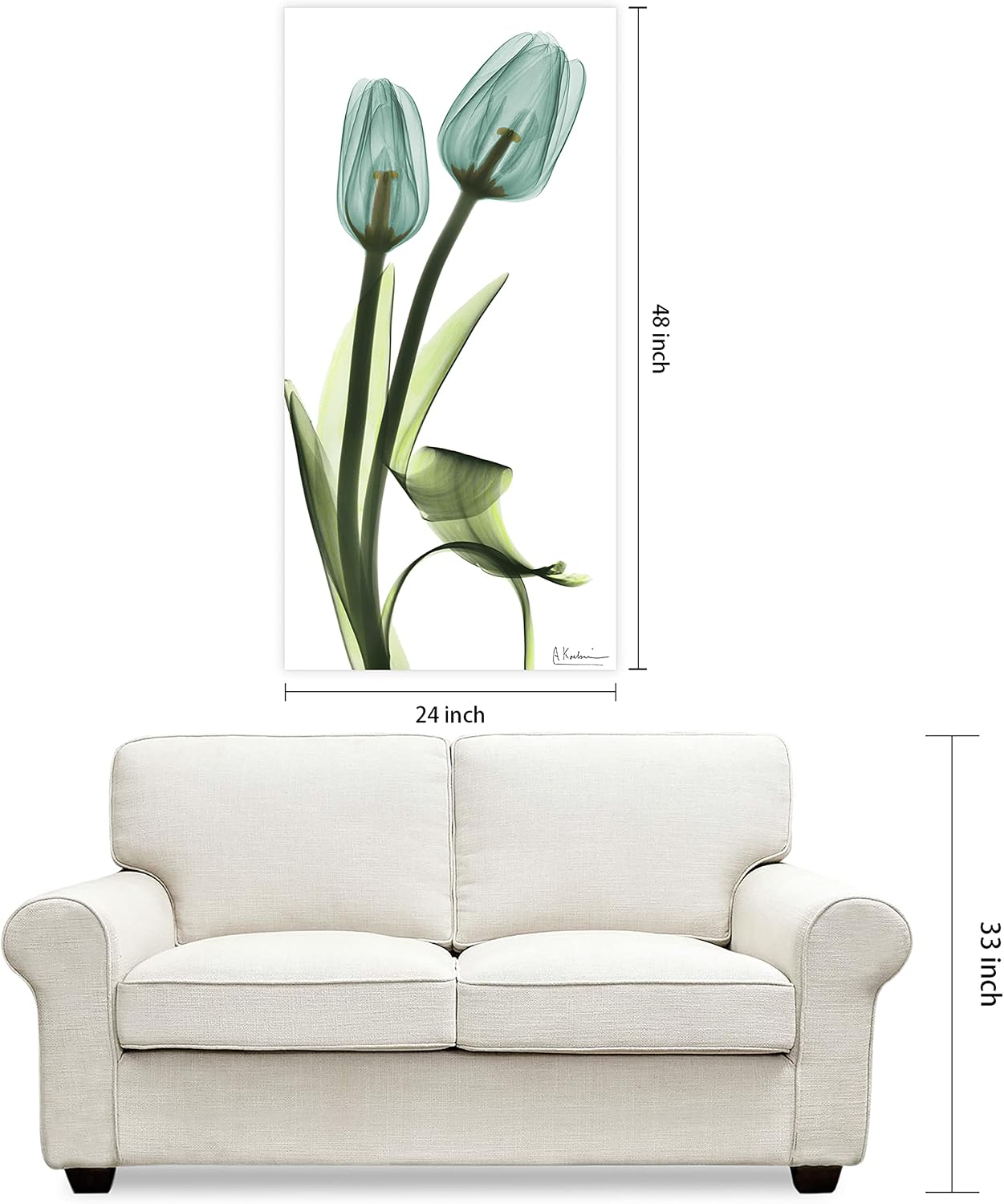 Empire Art Direct Blue Tulips Frameless Reverse Printed Tempered Glass Wall Art, X-ray Flower Wall Decor, Rectangular, Ready to Hang, Living Room, Bedroom, Home Office, 24' x 48' x 0.2'