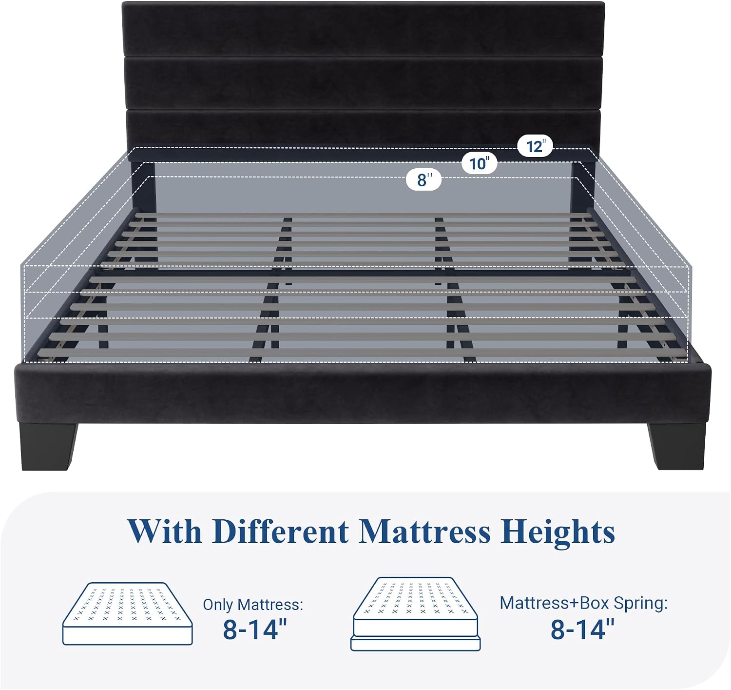 Allewie King Size Platform Bed Frame with Velvet Upholstered Headboard and Wooden Slats Support, Fully Upholstered Mattress Foundation/No Box Spring Needed/Easy Assembly, Black