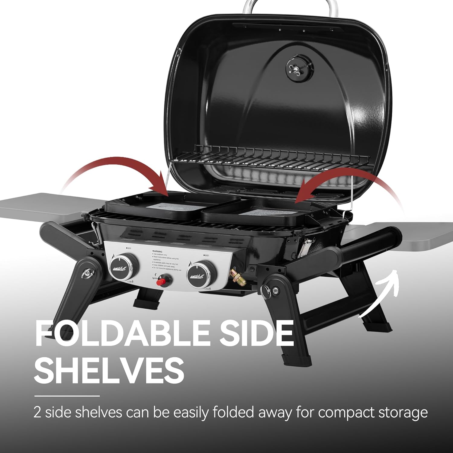 Royal Gourmet GT2005 2 Burner Portable Propane Gas Grill with 24 Inch Tabletop Cover Bundle - Foldable Tables & Legs, 270 sq. in. Cooking Area, Black
