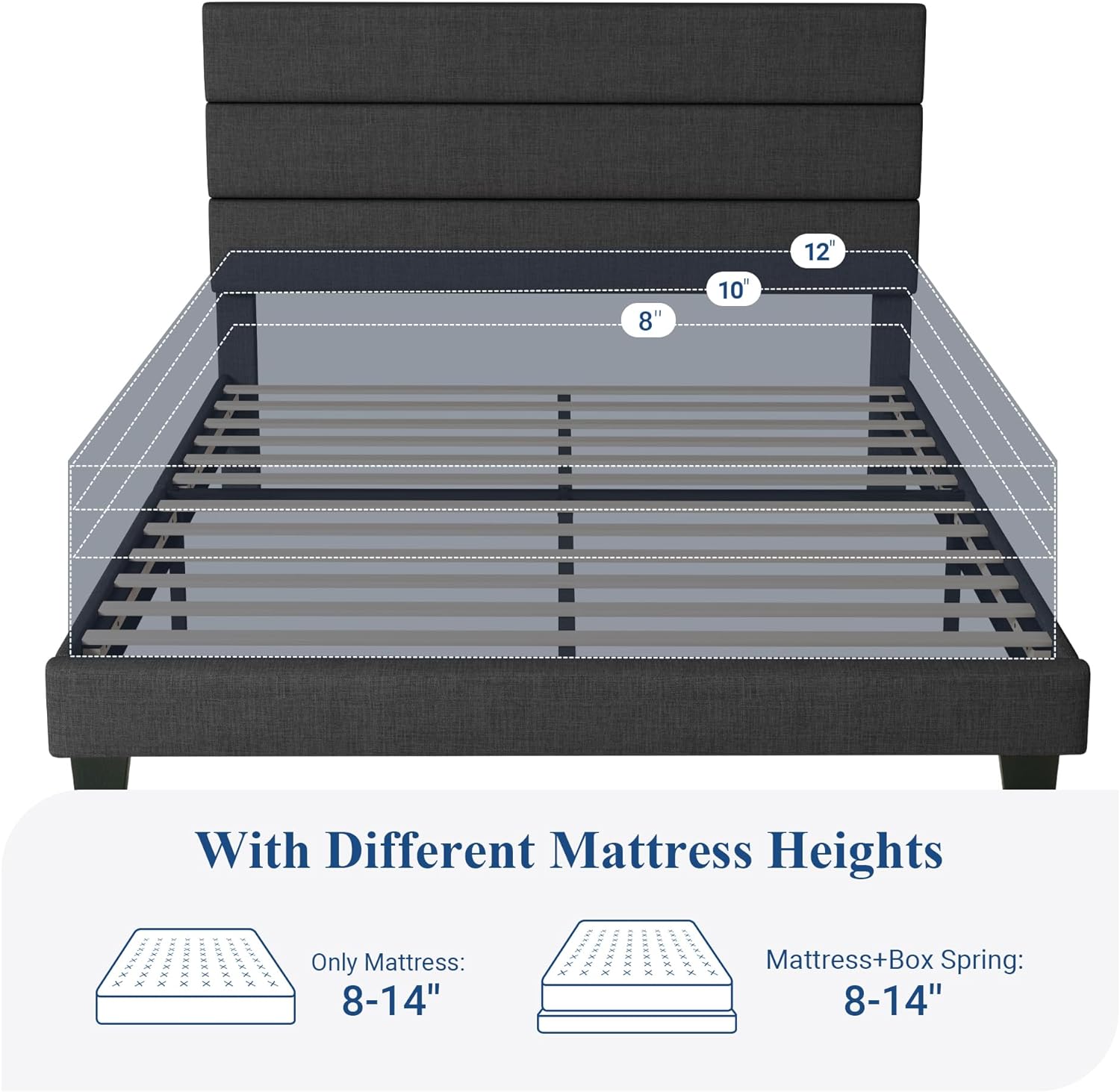 Allewie Queen Size Platform Bed Frame with Fabric Upholstered Headboard and Wooden Slats Support, Fully Upholstered Mattress Foundation/No Box Spring Needed/Easy Assembly, Dark Grey