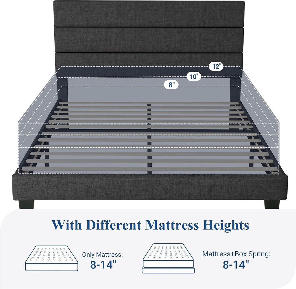 Allewie Full Size Platform Bed Frame with Fabric Upholstered Headboard and Wooden Slats Support, Fully Upholstered Mattress Foundation/No Box Spring Needed/Easy Assembly, Dark Grey