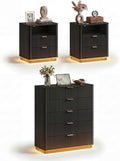 Dresser and Nightstand Sets 3 Piece, Bedroom Set with Charging Station, Large 5 Drawer Dresser for Bedroom and Night Stand Set of 2, Mid Century Modern Bedroom Furniture Set with Motion Sensor Lights
