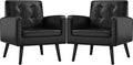 Yaheetech Mid-Century Accent Chairs, PU Leather Modern Upholstered Living Room Chair, Cozy Armchair Button Tufted Back and Wood Legs for Bedroom/Office/Cafe Black 2PCS