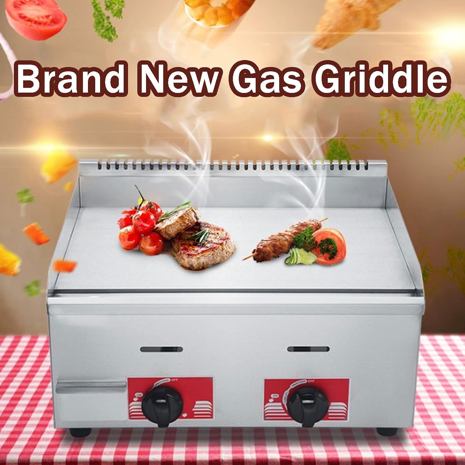 Stainless Steel Gas Burner Tabletop Gas BBQ, Portable Table Ttop Grill, Large Non-Stick Steel Griddle, Teppanyaki Cooking Plate, for Outdoor Catering, Easily Transported,718A (718a)