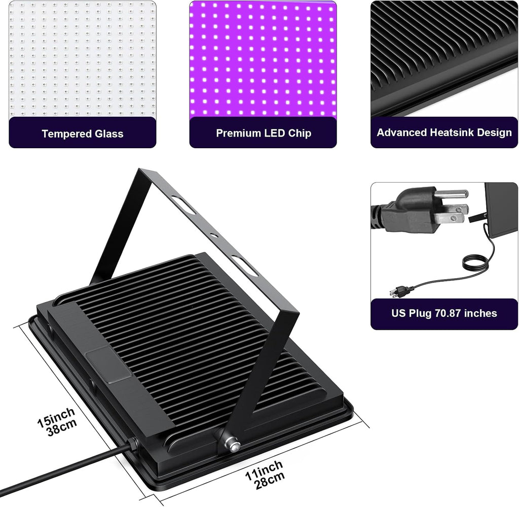 Black Lights 500W LED Black Flood Light Outdoor with Plug(6ft Cable) IP66 Waterproof LED Black Light Neon Glow for Party, Halloween, Fluorescent Poster, Body Paint