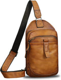 Genuine Leather Silng Bag for Men and Women Retro Leather Sling Backpack Purse Shoulder Crossbody Bag Chest Bag