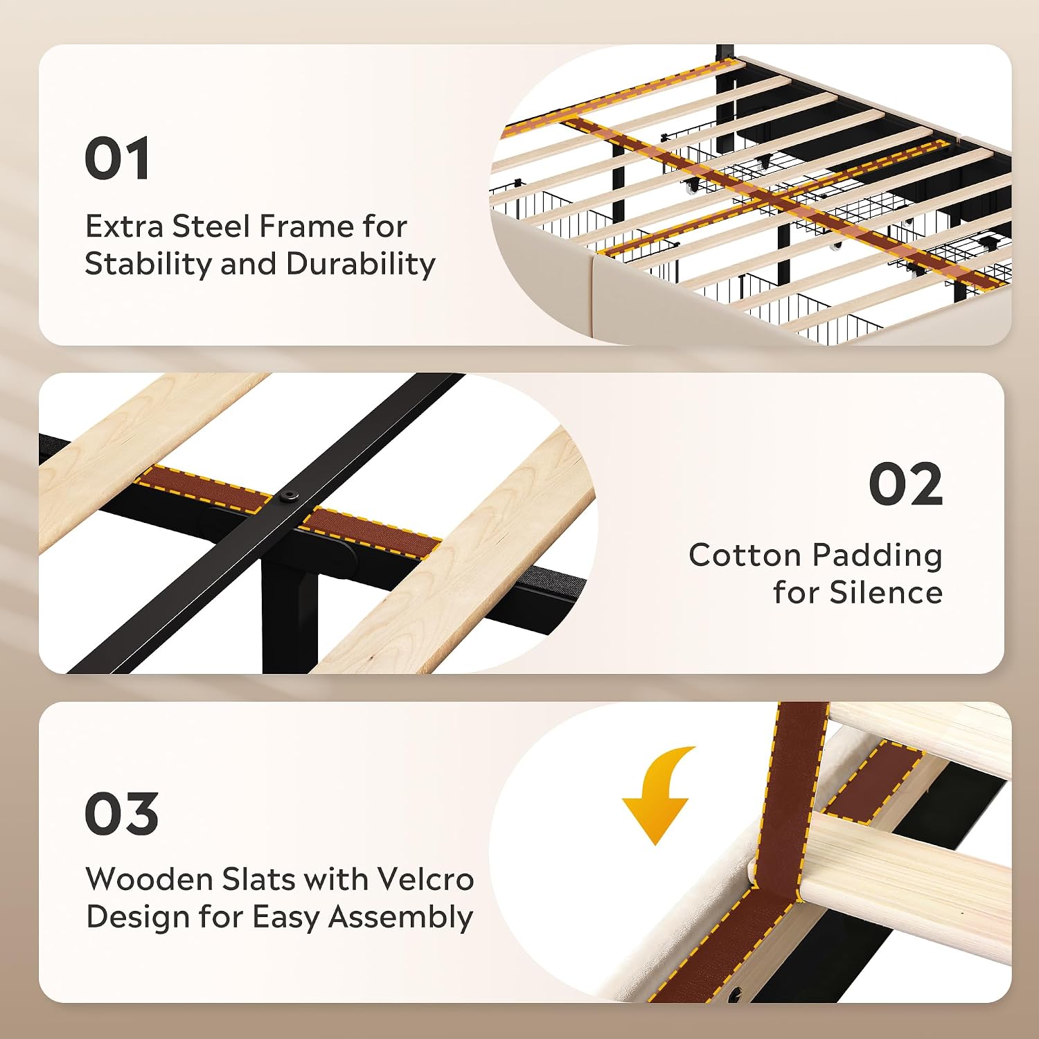 WLIVE Queen Size Upholstered Bed Frame with 4 Storage Drawers and Headboard, Velvet Platform Bedframe, Sturdy Metal & Wooden Slats Support, No Box Spring Needed, Easy Assembly, Beige