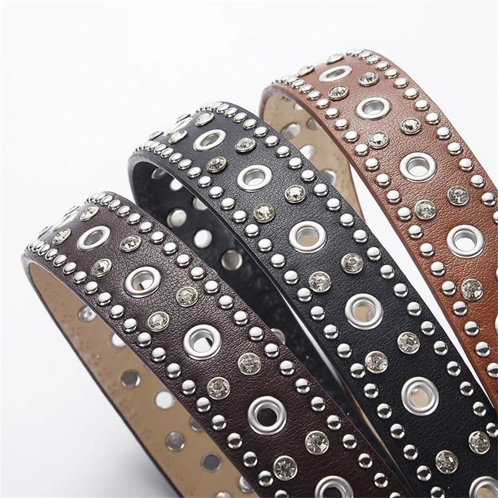 Women Soft Leather Rivet Belt Black Brown Pin Buckle For Party Prom Dress Wear
